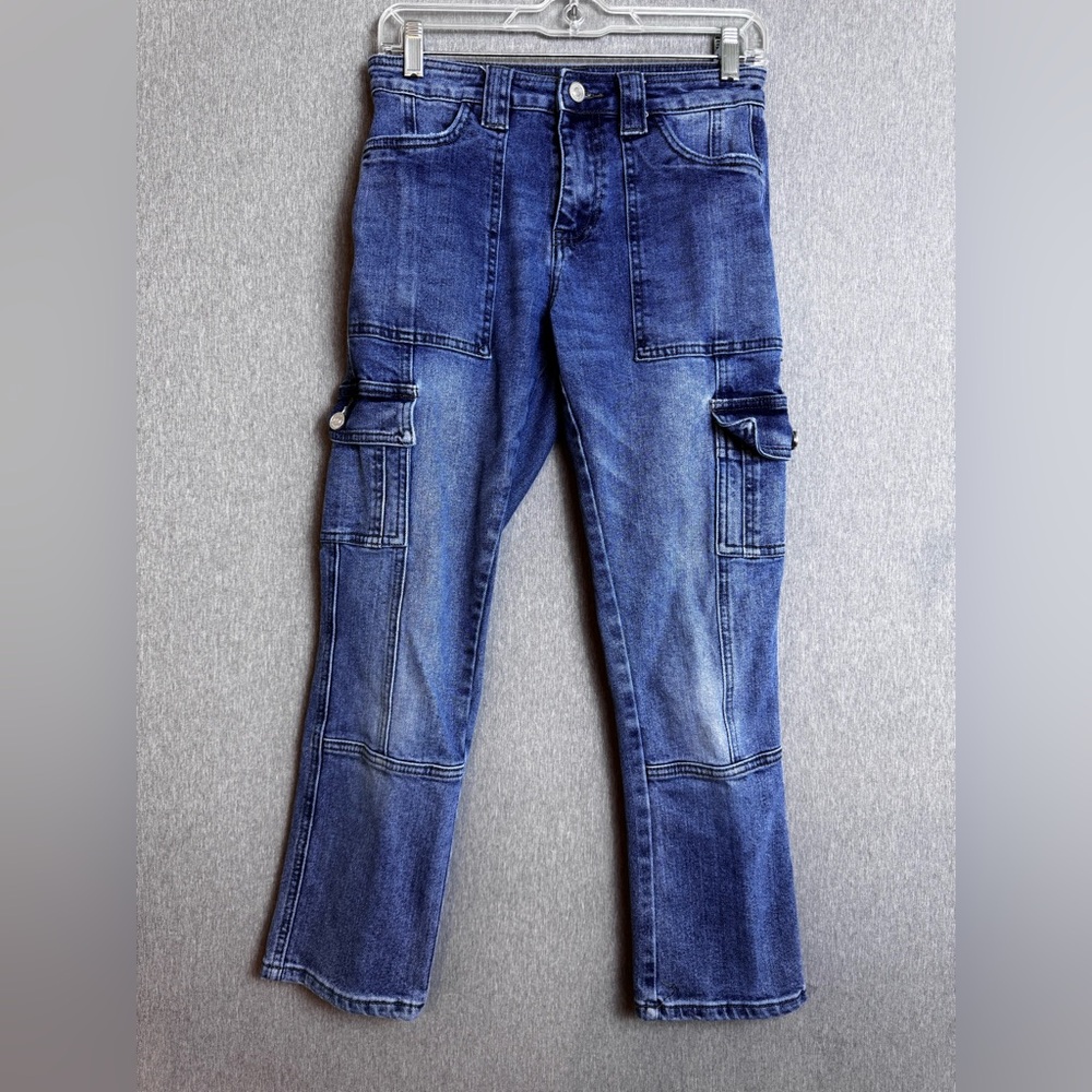 KanCan ~ Women’s Cropped Cargo Carpenter Jeans Blue Denim‎ Pants Size W1 24